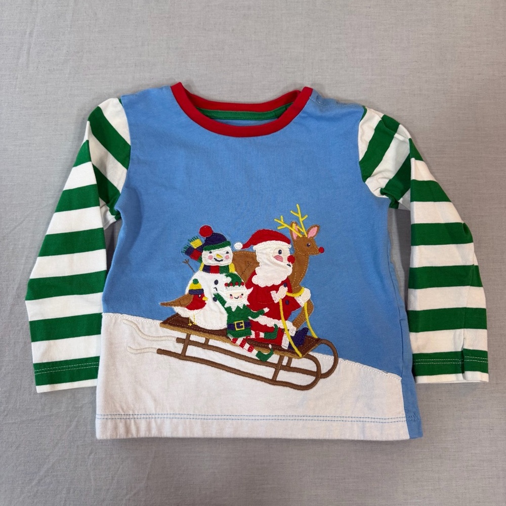 Baby Boden Blue and Green Christmas Santa Reindeer Elf Long Sleeve Tee